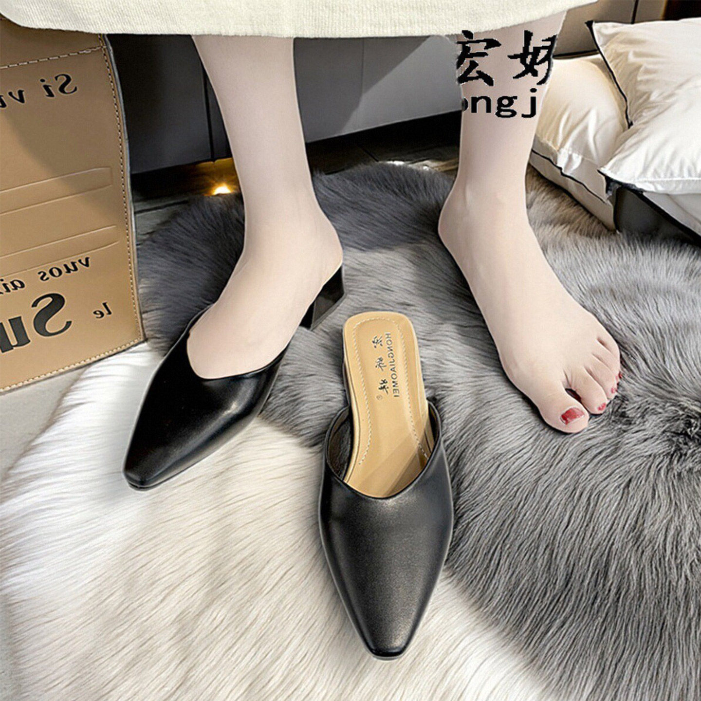 试衣鞋女网红凉拖外穿2026新款粗跟百搭时尚尖头包头31码32小码鞋,淘宝优惠券,粉丝福利购,淘宝优惠卷