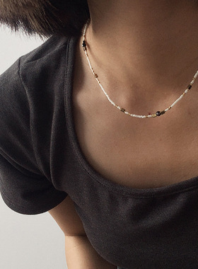 彩色琉璃女撞色项链锁骨链叠戴