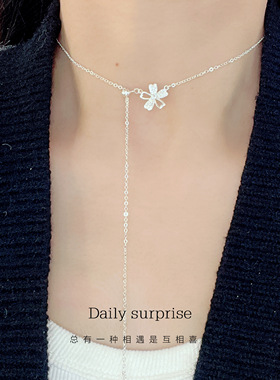 足银990足银抽拉链女锁骨链