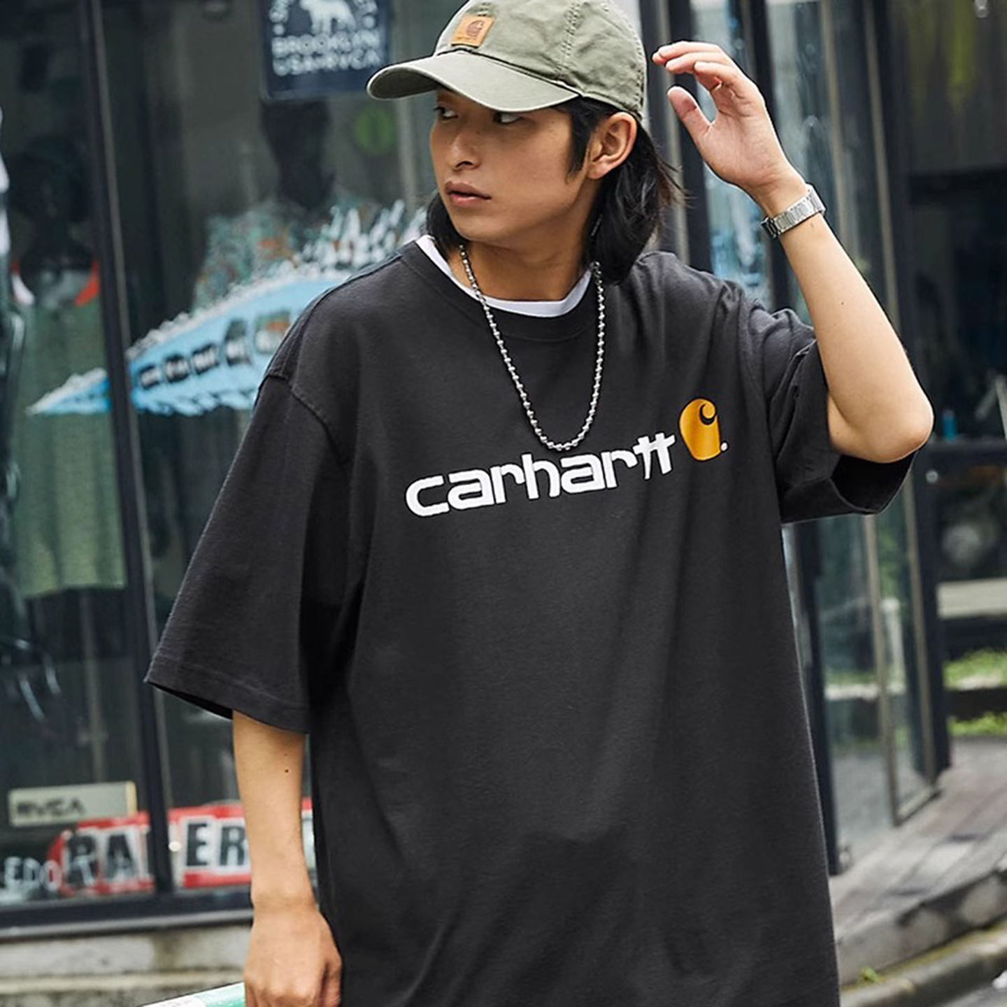 弹跳潮人 Carhartt卡哈特K195经典字母LOGO基础打底工装风短袖T恤 - 图1