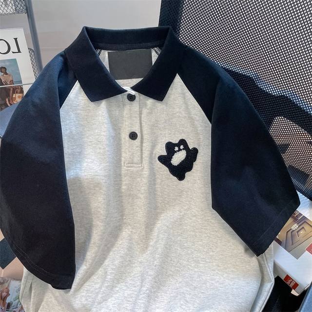 Fat mm American retro Hong Kong style vintage raglan lapel short-sleeved T-shirt for men and women large size 300Jin Jin is equal to 0.5kg polo shirt trendy