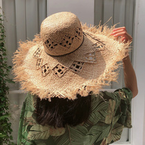 Senteal wool edge female eaves raffi straw hat Thai Phuket seaside holiday photo hollowed-out woven sun hat summer hat summer