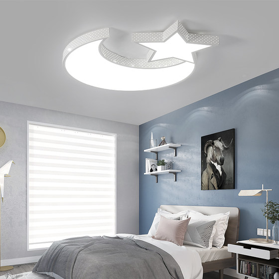 LED children's room lamp boy girl lamp cartoon creative warm princess room bedroom ceiling lamp round star and moon