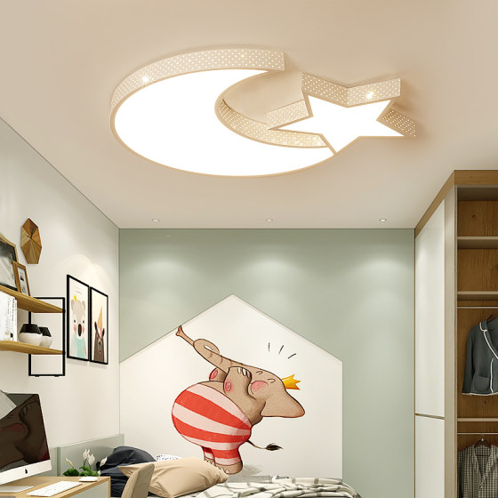 LED children's room lamp boy girl lamp cartoon creative warm princess room bedroom ceiling lamp round star and moon