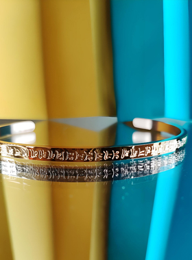 楞严咒手镯钛钢手镯女不掉色镀金经文驱护身佛家法器