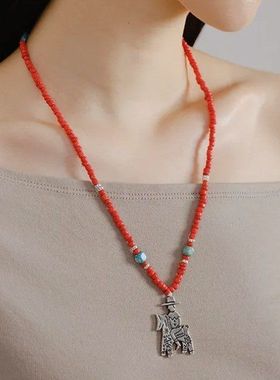 新款骑士朋友琉璃绿松石串珠项链 · 黑色黑玛瑙项链骑士马铜镀银