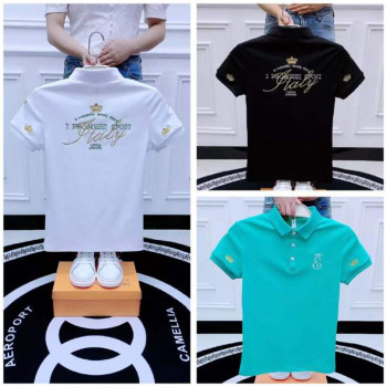 Summer trendy brand embroidered polo shirt short-sleeved men's trendy Hong Kong style T-shirt trendy men handsome lapel half-sleeved top