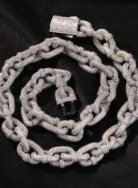 O型满钻锆石超闪嘻哈男士古巴链