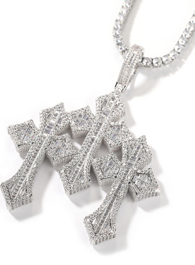 三个十字架拼接复古吊坠项链