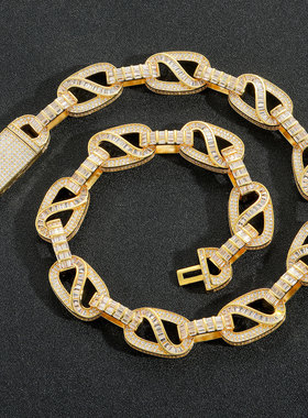 日字形满钻男士锆石古巴项链