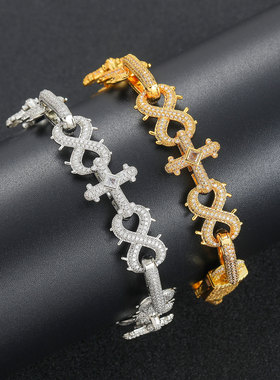 8字荆棘十字架朋克满钻古巴链