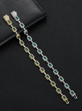 绿色锆石彩宝复古满钻手链