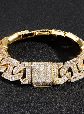 超闪满钻古巴手链男士