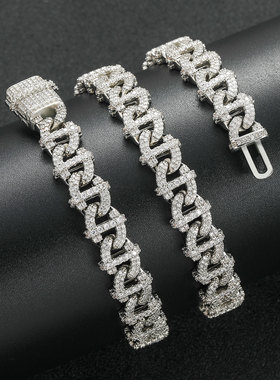 原创设计10MM满钻几何古巴链