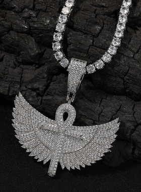 安赫十字架带翅膀满钻锆石吊坠