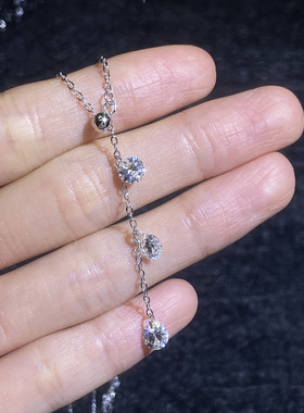 纯银三钻莫桑钻吊坠项链锁骨链