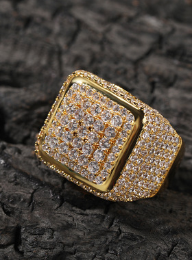 大方块满钻锆石超闪男士戒指