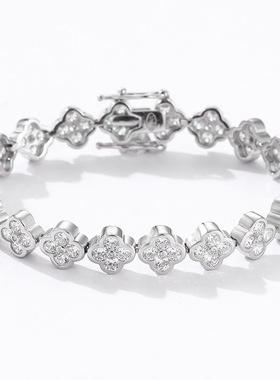 四叶草纯银满钻锆石女士手链