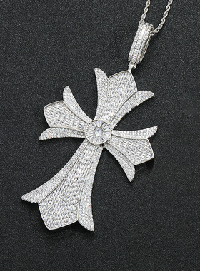 满钻花瓣十字架吊坠个性