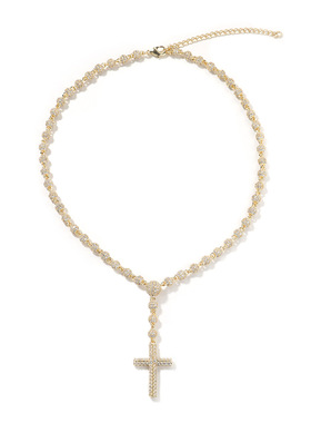 满钻圆珠十字架项链男嘻哈风