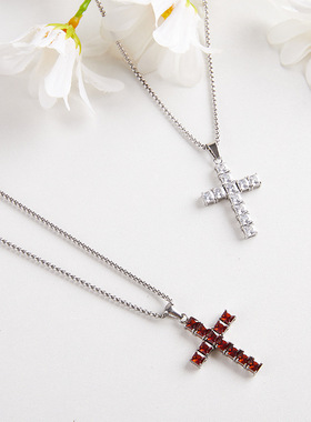 不掉色钛钢彩钻十字架吊坠项链