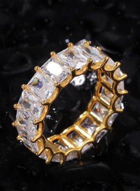 S925纯银T方长方形锆石排戒