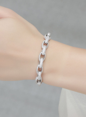 不掉色0字形锆石满钻古巴链