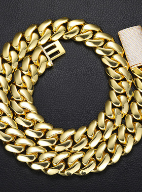 镀金大金链子长扣子镶钻古巴链