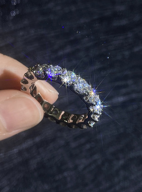 S925纯银莫桑钻满圈满钻戒指