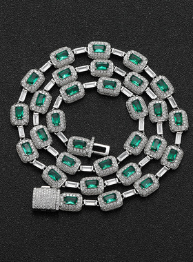 绿色锆石镶钻长条拼接项链