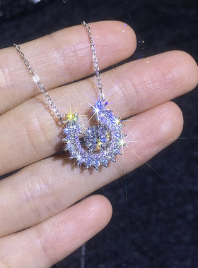 白钻粉钻撞色S925纯银吊坠项链