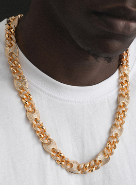 猪鼻子镶钻欧美男士镀金项链