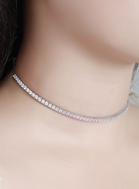 渐变粉红色女士纯银可调节网球链