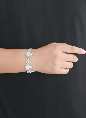 十字架8字拼接满钻锆石古巴链