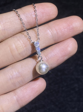 百搭珍珠莫桑钻纯银吊坠项链