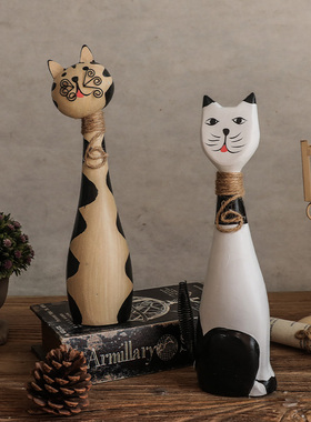 北欧客厅装饰小摆件现代简约卡通猫动物木质摆件家居创意可爱装饰