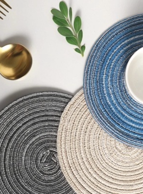 日式手工苎麻餐垫螺纹圆形加厚餐桌垫隔热垫杯垫碗盘垫家居餐厅
