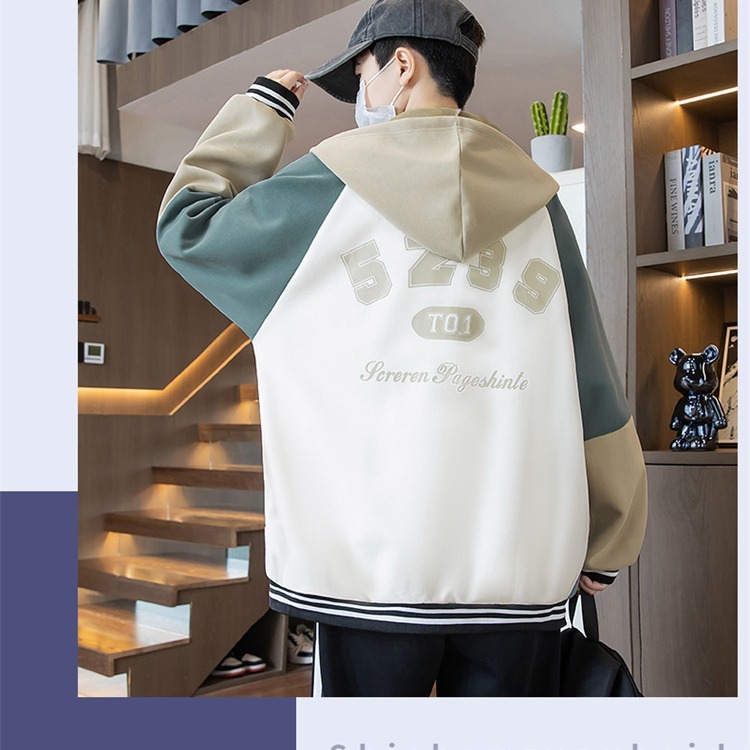 2025棒球服男款开衫卫衣学生运动春秋季连帽青少潮流印花夹克外套 - 图1