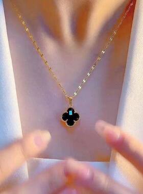 树万远精选饰品钛钢四叶草双面项链不掉色锁骨链幸运草百搭吊坠a6