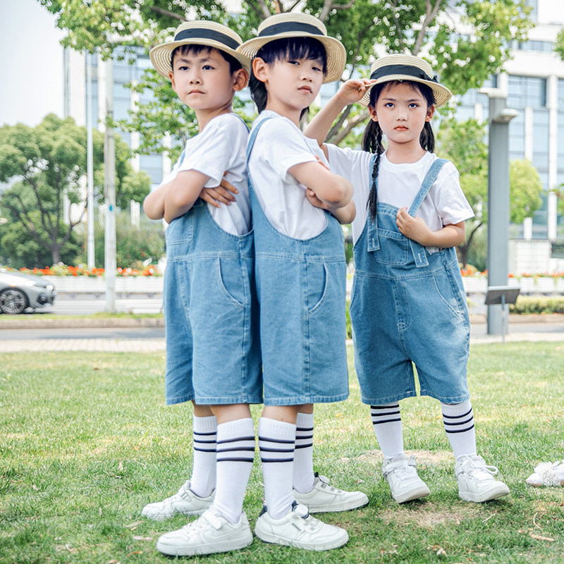 儿童演出服幼儿园拍照服牛仔背带裤大合唱表演服花童啦啦队舞蹈服,淘宝优惠券,粉丝福利购,淘宝优惠卷