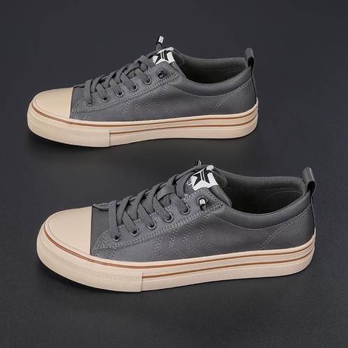 闪步秋冬平底懒人鞋百搭潮流皮面休闲鞋英伦一脚蹬男鞋低帮帆布鞋 - 图1