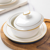 Jingdezhen Bone China porcelain riser Small stew one place Nest Bowl Soup Bowl with cover Ceramic Double Ear Bowl soup Steamed Egg Bowl