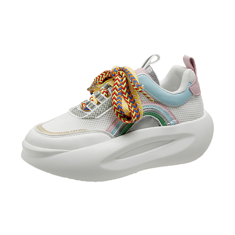 明星同款小白鞋女2023新款百搭老爹鞋透气网面休闲厚底内增高女鞋