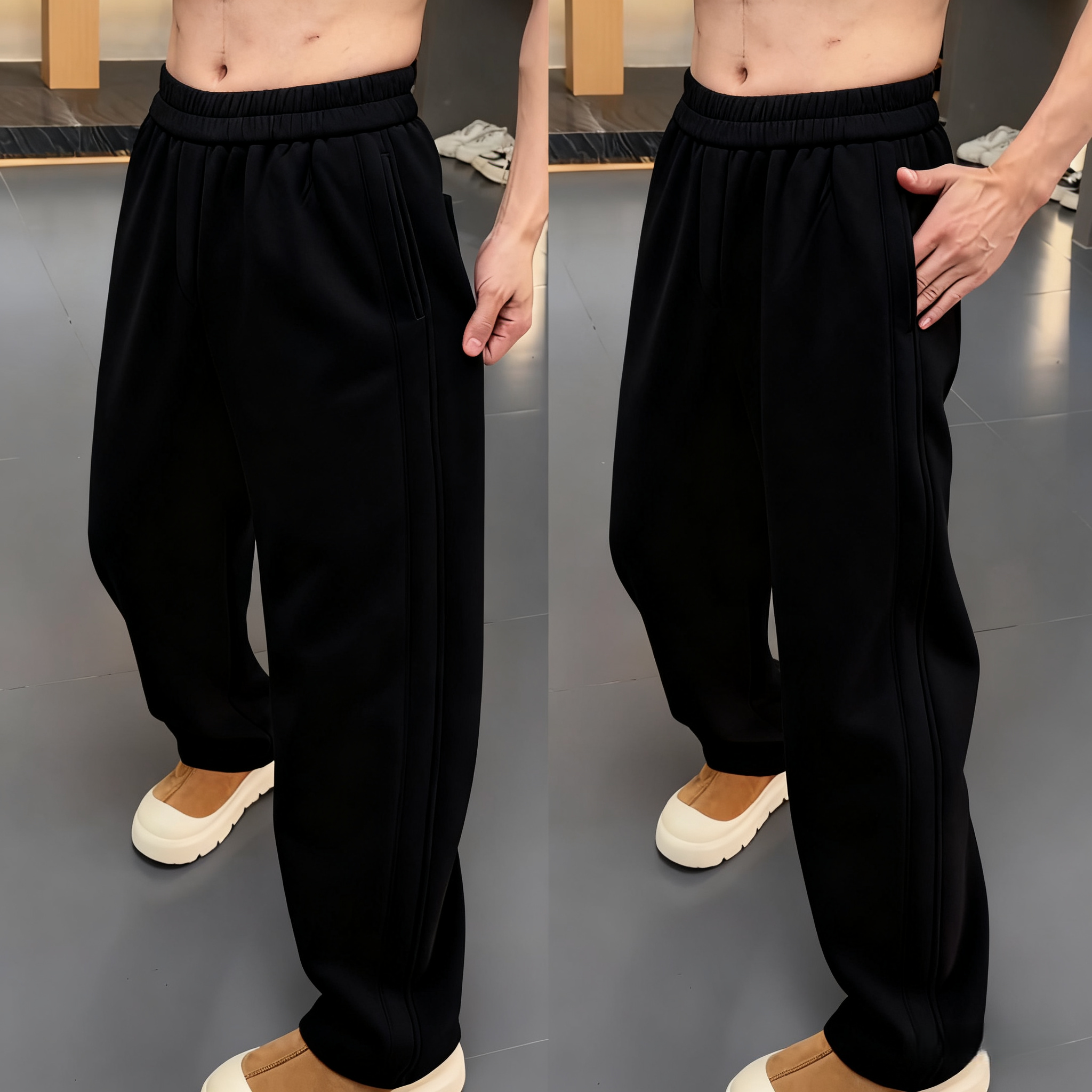 冬季重磅加绒加厚弯刀直筒休闲裤男简约百搭防寒保暖纯色运动卫裤,淘宝优惠券,粉丝福利购,淘宝优惠卷