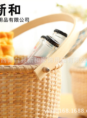 工艺品藤编手提篮竹制品 新和厂家源头草编野餐储物篮面包筐