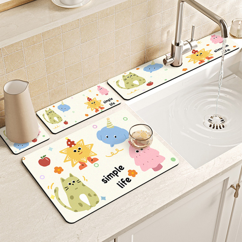 厨房水龙头沥水垫台面吸水垫套装隔热杯垫碗盘垫硅藻泥防滑垫餐垫,淘宝优惠券,粉丝福利购,淘宝优惠卷