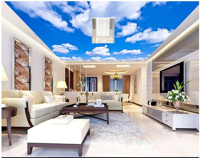 蓝天白云吊顶壁纸樱花树森林客厅卧室壁画酒店KTV天花板天顶墙纸,淘宝优惠券,粉丝福利购,淘宝优惠卷