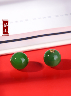 俄料碧玉圆珠18K金镶嵌孔