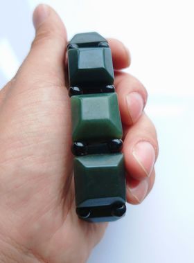 天然手工和田青玉方牌男士手串