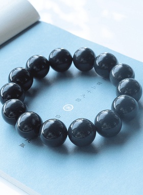 天然和田墨玉16mm素圈手串